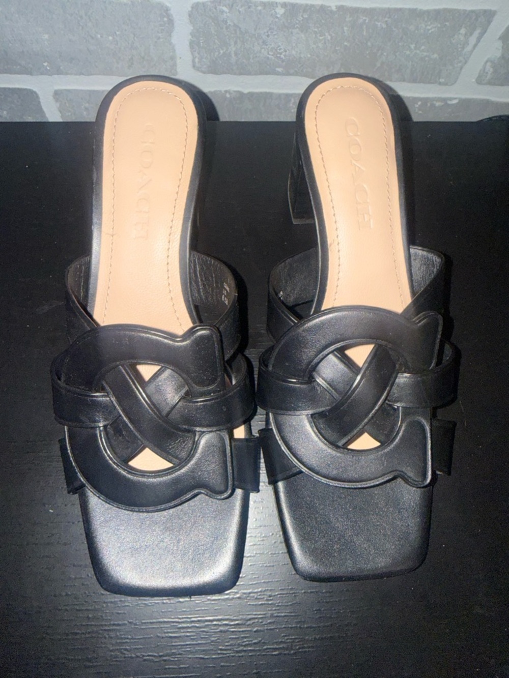 Coach Black Leather Knot-Front Slide Mules